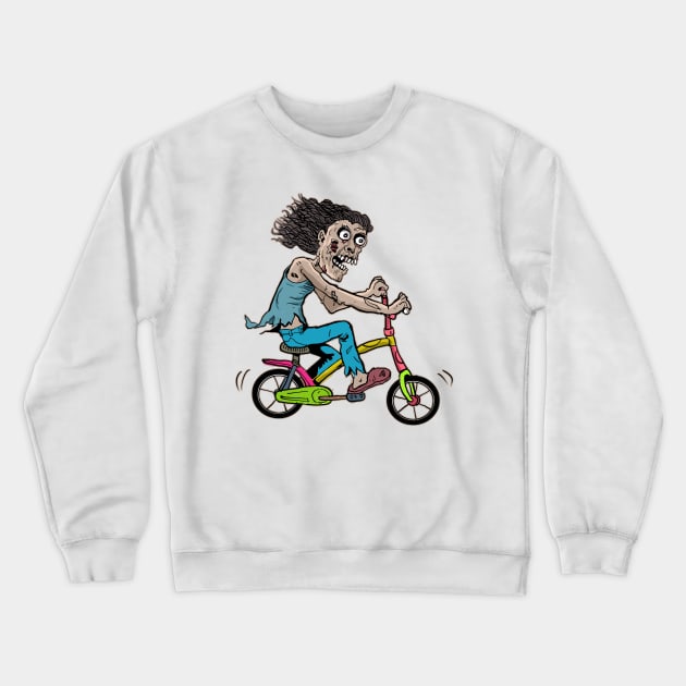 Skeleton Cyclist, Skeleton Biker, Cycling Skeleton, Skeleton riding Bike, Skeleton Rider, Halloween Cycling Pun, Retro Vintage Creepy Horror Spooky Halloween Art for Cyclist and cycling lovers Crewneck Sweatshirt by BicycleStuff